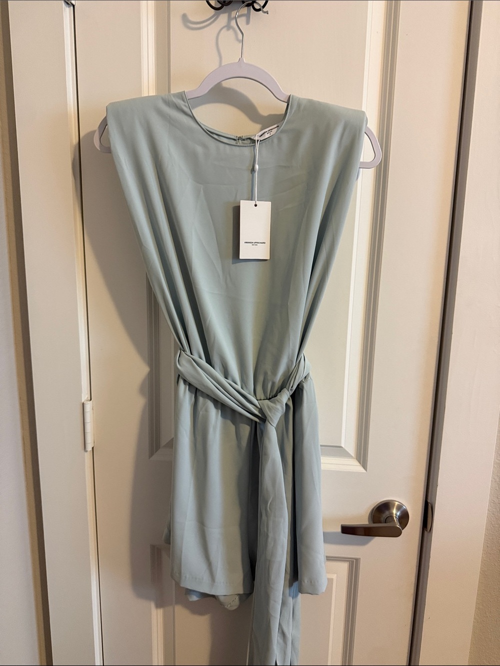 Amanda Uprichard Sage Green Sleeveless Jumpsuit with Tie Waist